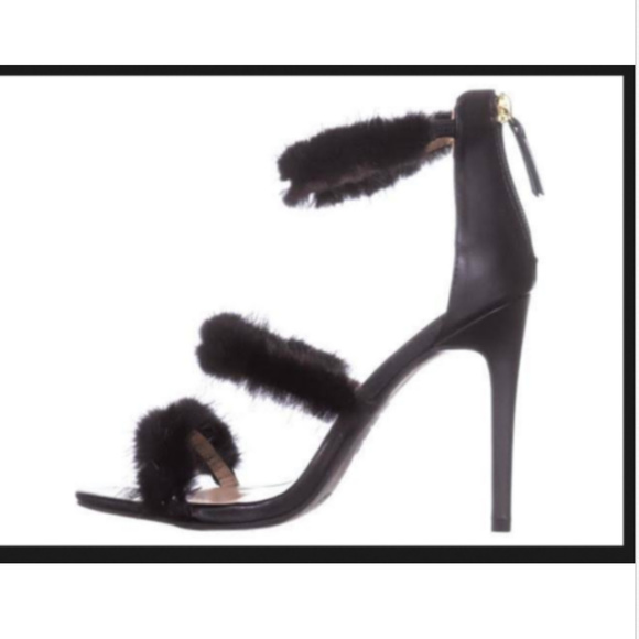 BEBE Berdine Ankle-Strap Dress Sandals Black Fur - Picture 2 of 4